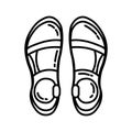 Pair of trekking sandals flat line icon. Camping or hiking element vector isolated image on white background. Glyph pictogram for