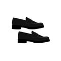 Pair of trendy black loafer shoes. Modern women's and men's footwear with low heel. Flat style.