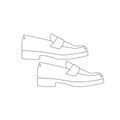 Pair of trendy line art loafer shoes. Modern women's and men's footwear with low heel. Doodle style.