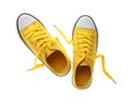 Pair of trendy sneakers on white, top view Royalty Free Stock Photo