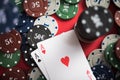 A pair of two aces with poker chips Royalty Free Stock Photo