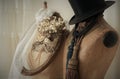 A Pair Of Two Antique Dummies In Old Vintage Style and Mood Like Braid With a Bride Veil and A Bridegroom With The Top Hat Royalty Free Stock Photo