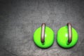 Pair of two heavy kettlebells on the gym floor ready for workout Royalty Free Stock Photo