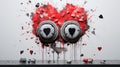 A pair of two speakers with hearts painted on them, AI