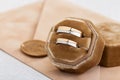 Pair of two tone gold wedding rings. Wedding fashion jewelry