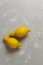 A pair of ugly lemons on a gray background.