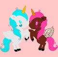 A pair of unicorn dolls are playing Royalty Free Stock Photo
