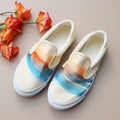 Chic Vans Slip-on Shoes With Painterly Floral Design In Sky-blue And Amber