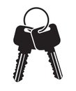 Pair of vector keys with ring. Black flat icon for your design.