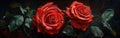 Pair of Vibrant Red Roses in Full Bloom