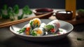 Pair Vibrant Summer Rolls Fresh Vegetables Healthy Appetizer Tasty Snack Light Meal Generative AI