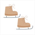 Pair of vintage ice skates . Symbol of winter and christmas holidays. Hand drawn vector illustration of shoes