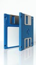 Pair of Vintage 3.5-Inch Blue Floppy Disks Against White Background