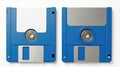 Pair of Vintage 3.5-Inch Blue Floppy Disks Against a White Background