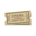 Pair of vintage, old or retro cinema admit one tickets icon. Movie entertainment show Royalty Free Stock Photo