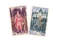 A pair of vintage postage stamps from France. Royalty Free Stock Photo