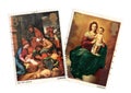 Vintage Christmas postage stamps from Great Britain featuring paintings.