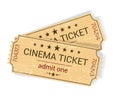 Pair of vintage yellowish old cinema tickets