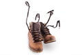 Pair of walking man brown hiking boots, isolate on white background Royalty Free Stock Photo