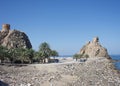 A pair of watchtowers along the Muscat, Oman coast. Royalty Free Stock Photo