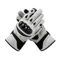 Pair of white and black motorcycle riding gloves with protective knuckle guards isolated on white background Royalty Free Stock Photo