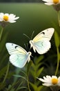 a pair of white butterfly dancing together in the meadow