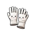 Pair of white cartoon character gloves on a white background