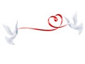 Pigeons with a ribbon in the form of heart Royalty Free Stock Photo