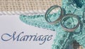 Pair of white gold wedding rings on sea star Royalty Free Stock Photo