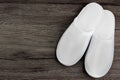 Pair of white hotel / home/ spa / wellness slippers Royalty Free Stock Photo