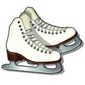 Pair of white ice skates isolated on white background. Equipment for winter sports. Sample of poster, party invitation