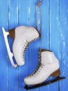 Pair of white leather female skates for figure skating Royalty Free Stock Photo