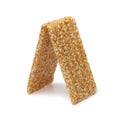 Pair of white sesame snaps on white background close up