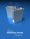 Pair of white shopping bags on a blue background