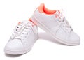 Pair of white sneakers on white background. Sport shoes. Royalty Free Stock Photo