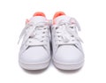 Pair of white sneakers on white background. Sport shoes. Royalty Free Stock Photo