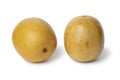 Pair of whole dried monk fruit on white background close up