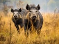 A pair of wild boars in the grassland of Jim Corbett