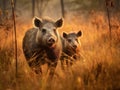 A pair of wild boars in the grassland of Jim Corbett