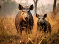 A pair of wild boars in the grassland of Jim Corbett
