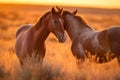 a pair of wild horses nuzzling each other in a tender moment Royalty Free Stock Photo