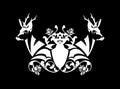 Two roe deer stags with rose flowers and heraldic shield vector silhouette design