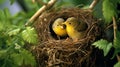 A pair of WilsonÃ¢â¬â¢s Warblers building a nest in a bush. AI Generative Royalty Free Stock Photo