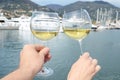 Pair of wineglasses in the hands Royalty Free Stock Photo