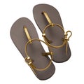 Pair of gray and golden slippers isolated Royalty Free Stock Photo