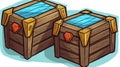 a pair of wooden chests sitting next to each other on a blue background