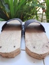 a pair of wooden sandals