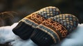A pair of woolen mittens with intricate Nordic patterns, AI Generative