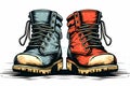 work boots of different colors rough poster style