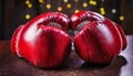 A pair of worn boxing gloves lying on a rough, dark surface Royalty Free Stock Photo